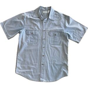 Vintage 90s Men's Denim Button Up Shirt Short Sleeve Medium 100% Cotton